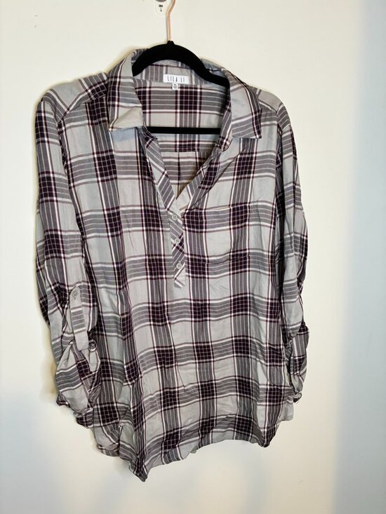 Lila Li Tops - Lila Li Grey Plaid Popover Shirt XL